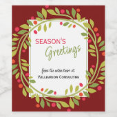 Aangepaste rode bessen Groene Holly Botanische Fol Wijn Etiket (Enkel label)