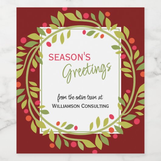 Aangepaste rode bessen Groene Holly Botanische Fol Wijn Etiket (Enkel label)