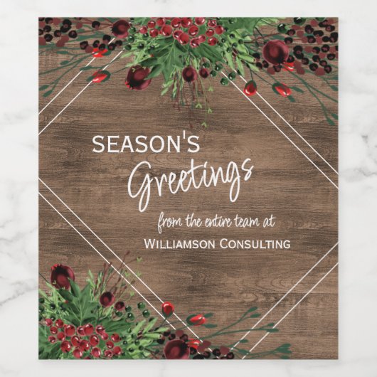 Aangepaste rode bessen Groene Holly Botanische Fol Wijn Etiket (Enkel label)