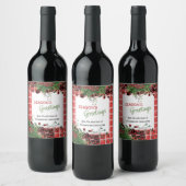 Aangepaste rode bessen Groene Holly Botanische Fol Wijn Etiket (Flessen)