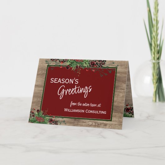 Aangepaste rode bessen groene hulst botanisch gebl feestdagen kaart (Voorkant)