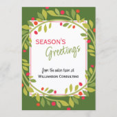 Aangepaste rode bessen groene hulst botanisch gebl feestdagenkaart (Voorkant)