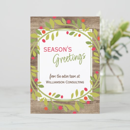Aangepaste rode bessen groene hulst botanisch gebl feestdagenkaart (Staand voorkant)