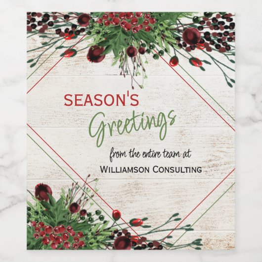 Aangepaste rode bessen groene hulst botanisch gebl wijn etiket (Enkel label)