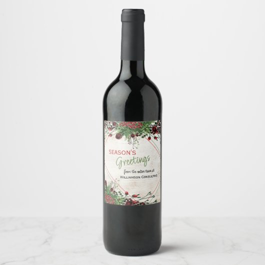 Aangepaste rode bessen groene hulst botanisch gebl wijn etiket (Voorkant)