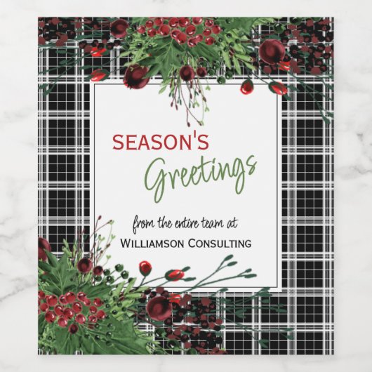 Aangepaste rode bessen groene hulst botanisch gebl wijn etiket (Enkel label)