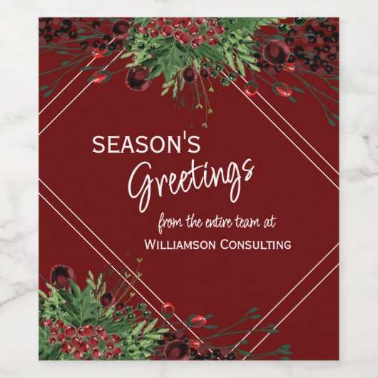 Aangepaste rode bessen groene hulst botanisch gebl wijn etiket (Enkel label)