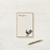 Aangepaste Rode Blauwe Gele Haan Op Nep Jute Burla Post-it® Notes (Op bureau)