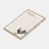 Aangepaste Rode Blauwe Gele Haan Op Nep Jute Burla Post-it® Notes (Schuin)