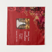 Aangepaste rode bloem bruiloft jubileum wandtapijt wandkleed (Voorkant (horizontaal))