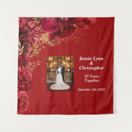 Aangepaste rode bloem bruiloft jubileum wandtapijt wandkleed