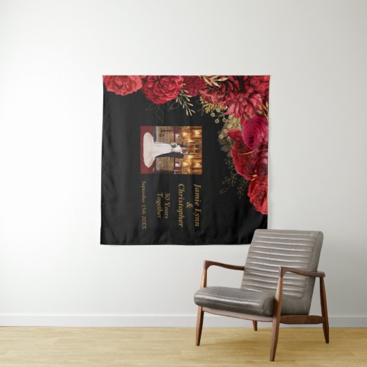 Aangepaste rode bloemenbruiloft Jubileum tapijt Wandkleed (In Situ (horizontaal))