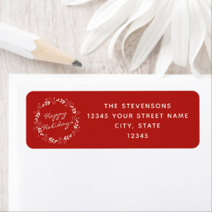 Aangepaste rode bloemenkrans Kerst retouradres Etiket