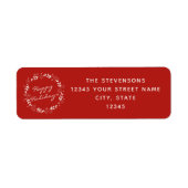 Aangepaste Rode Bloemenkrans Kerstretouradres Etiket (Voorkant)