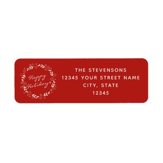Aangepaste Rode Bloemenkrans Kerstretouradres Etiket (Voorkant)