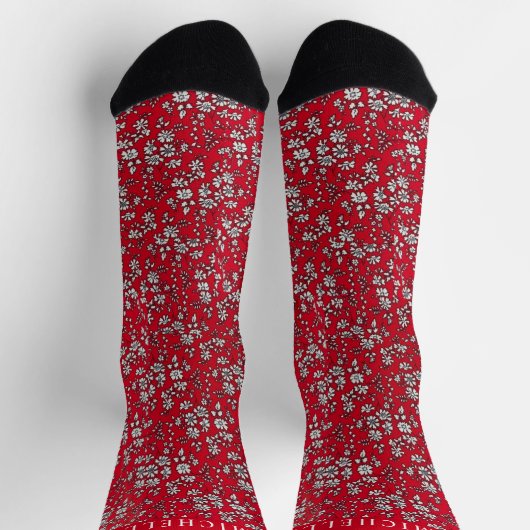 Aangepaste rode bloemige witte kerstbloemen sokken (Top)