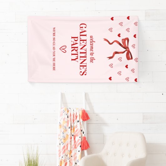 Aangepaste Rode Bow Galentine's Day Party Welkom Spandoek (Insitu)