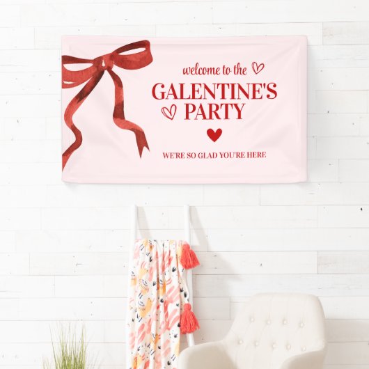 Aangepaste Rode Bow Galentine's Day Party Welkom Spandoek (Insitu)