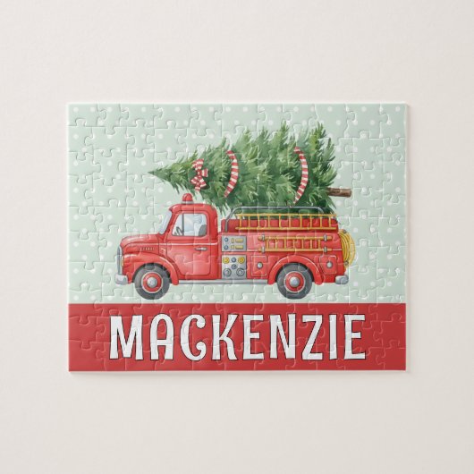 Aangepaste rode brandweerauto Kerstboom brandweerm Legpuzzel (Horizontaal)