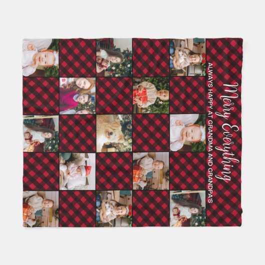 Aangepaste Rode Buffalo Plaid Patchwork Fotocollag Fleece Deken (Voorkant (Horizontaal))
