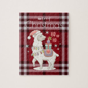 Aangepaste rode buffelcontrole Tartan Llama Alpaca Legpuzzel
