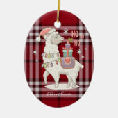 Aangepaste rode buffercontrole Tartan Llama Alpaca Keramisch Ornament (Voorkant)