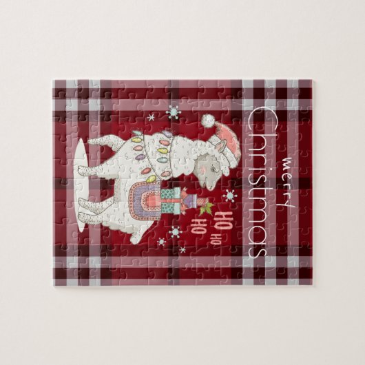 Aangepaste rode buffercontrole Tartan Llama Alpaca Legpuzzel (Horizontaal)