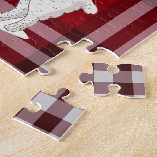 Aangepaste rode buffercontrole Tartan Llama Alpaca Legpuzzel (Zijkant)