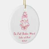 Aangepaste rode doedelzaktaart Eerste Kerstmis Get Keramisch Ornament (Rechts)