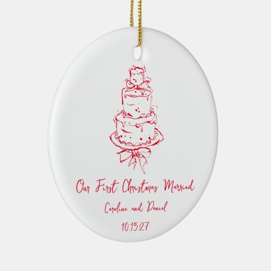 Aangepaste rode doedelzaktaart Eerste Kerstmis Get Keramisch Ornament (Rechts)