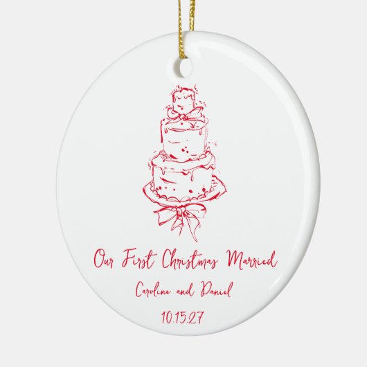 Aangepaste rode doedelzaktaart Eerste Kerstmis Get Keramisch Ornament (Links)