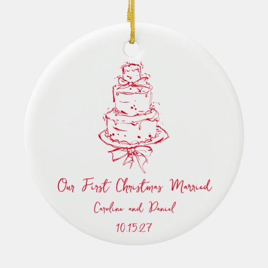 Aangepaste rode doedelzaktaart Eerste Kerstmis Get Keramisch Ornament (Achterkant)