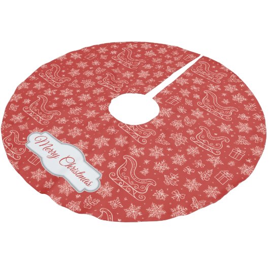 Aangepaste Rode Doodle Kerst Sleigh Patroon Kerstboom Rok (Gekanteld)