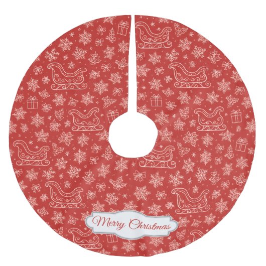 Aangepaste Rode Doodle Kerst Sleigh Patroon Kerstboom Rok (Voorkant)