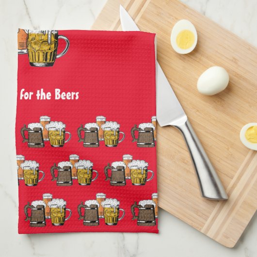 Aangepaste rode DRIE BEERS Theedoek (Quarter Fold)