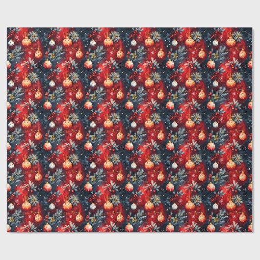 Aangepaste rode en gouden kerstversiering Wrap Cadeaupapier (Vlak)