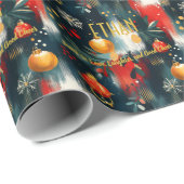 Aangepaste Rode en Gouden Ornamenten Kerst Cadeaupapier (Rol Hoek)