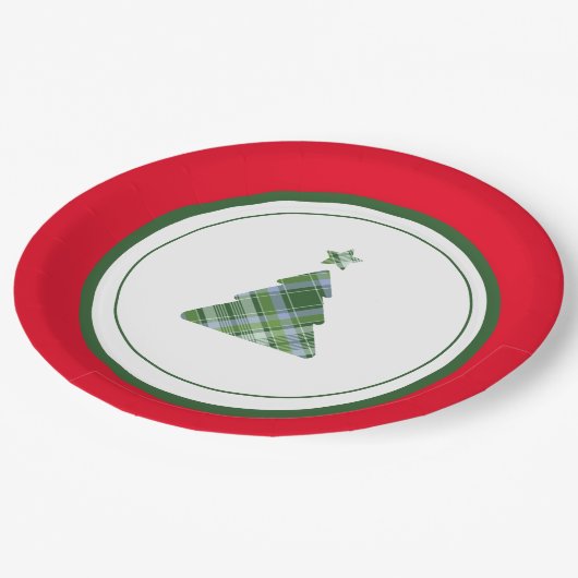 Aangepaste rode en groene kerstboomster papieren bordje (Gekanteld)