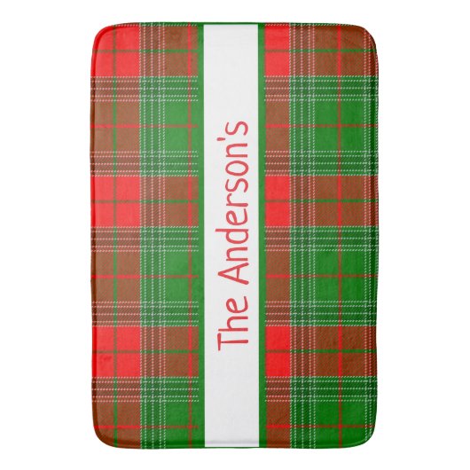 Aangepaste rode en groene tartan spelden badmat (Voorkant Verticaal)