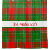Aangepaste rode en groene tartan spelden douchegordijn (Voorkant)