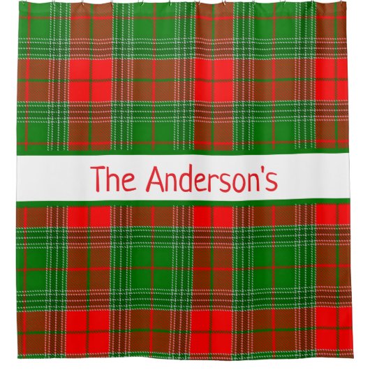 Aangepaste rode en groene tartan spelden douchegordijn (Voorkant)