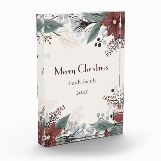 Aangepaste rode en witte aquarel bloemenkerst fotoblokken (Links)