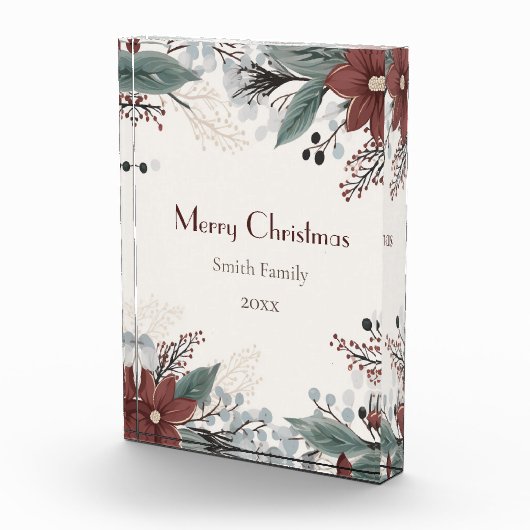 Aangepaste rode en witte aquarel bloemenkerst fotoblokken (Rechts)