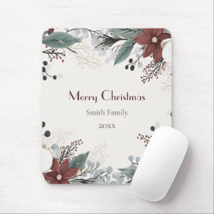 Aangepaste rode en witte aquarel bloemenkerst muismat