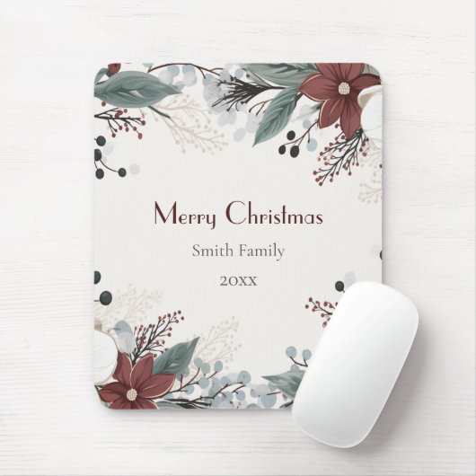 Aangepaste rode en witte aquarel bloemenkerst muismat (Met muis)