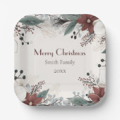 Aangepaste rode en witte aquarel bloemenkerst papieren bordje (Voorkant)