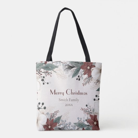 Aangepaste rode en witte aquarel bloemenkerst tote bag (Achterkant)