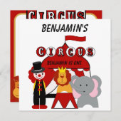 Aangepaste rode en witte Circus Verjaardag uitnodi Kaart (Voorkant / Achterkant)