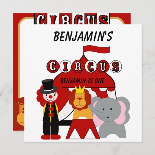 Aangepaste rode en witte Circus Verjaardag uitnodi Kaart (Voorkant / Achterkant)