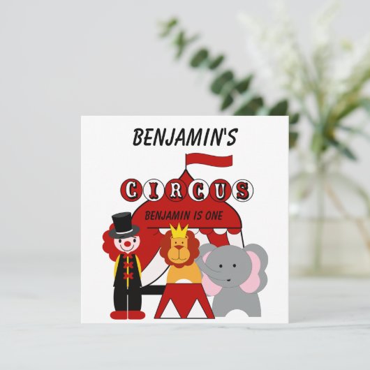 Aangepaste rode en witte Circus Verjaardag uitnodi Kaart (Staand voorkant)